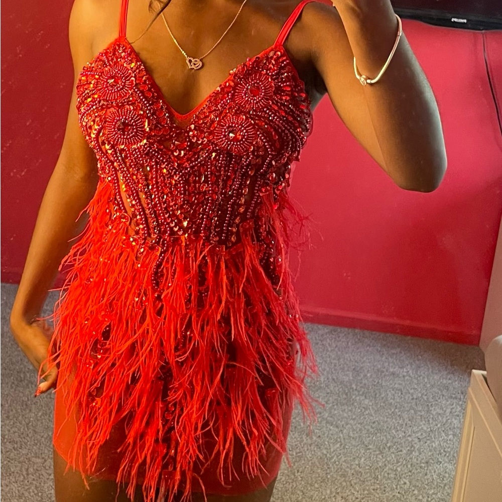 Custom RED RHINESTONES BODICE dress from Shay Simone